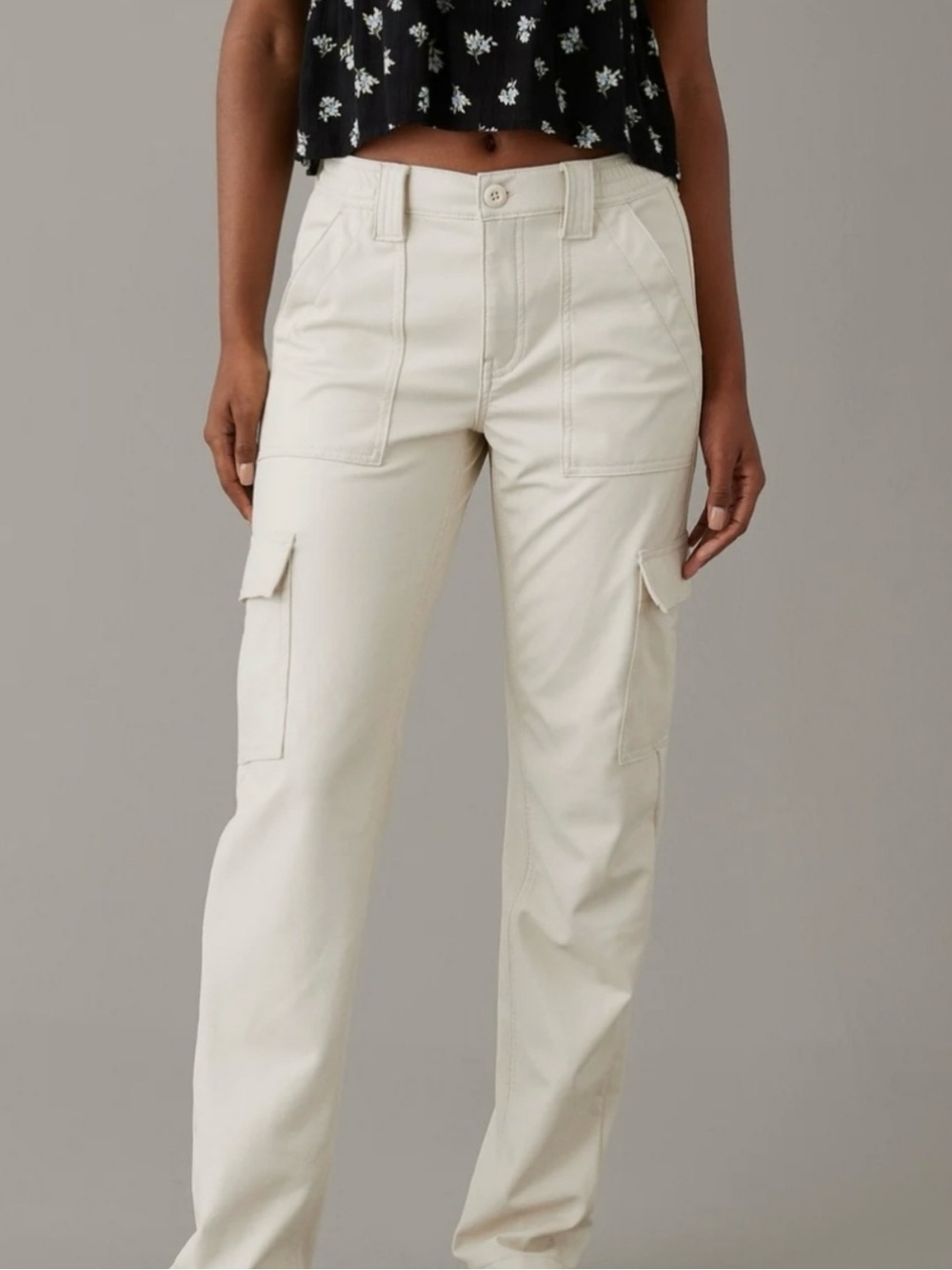 American Eagle Outfitters Cream Elastic-Waist Pants